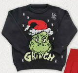 GLD1721 Christmas Green Animals Winter Knit Sweater Pleated Skirt Girls Set