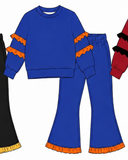 MOQ 5 pcs Custom Style Solid Color Colorful Ruffles Girls Outfits