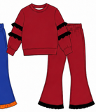 MOQ 5 pcs Custom Style Solid Color Colorful Ruffles Girls Outfits