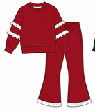 MOQ 5 pcs Custom Style Solid Color Colorful Ruffles Girls Outfits