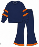 MOQ 5 pcs Custom Style Solid Color Colorful Ruffles Girls Outfits