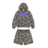 MOQ 5 pcs Custom Style School Team Camo Boy Hoodie Shorts Set