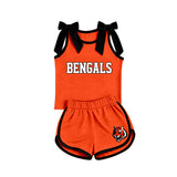 MOQ 5 pcs Custom Style Team Mascot Bows Girls Shorts Set