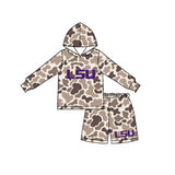 MOQ 5 pcs Custom Style LSU Camo Boy Hoodie Shorts Set