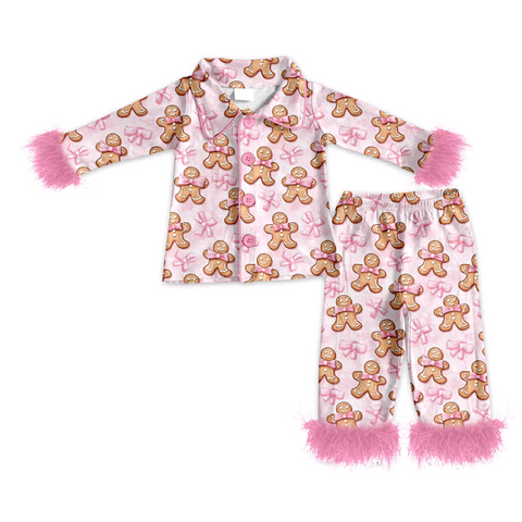 Preorder 09.16 GLP2716 Christmas Gingerbread Pink Feather Buttons Adult Women Pajamas Set