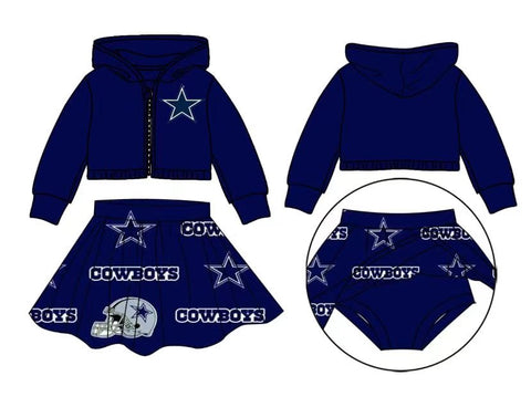 MOQ 3 pcs Custom Style Cowboys University Football Sports Team Hoodie Girl Skirt Set