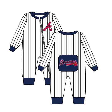 MOQ 8 pcs Custom Style Braves Teams Baby zip romper