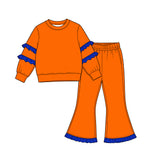 MOQ 5 pcs Custom Style Solid Color Colorful Ruffles Girls Outfits