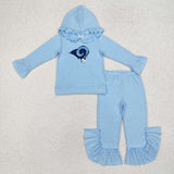 MOQ 5 pcs each style Custom Style Team Blue Hoodie Girls Set