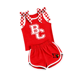 MOQ 5 pcs Custom Style School Team Plaid Bows Girls Shorts Set