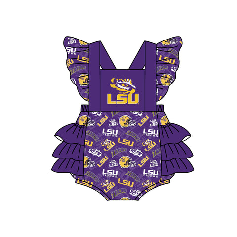MOQ 8 pcs Custom Style LSU Purple Romper Girl