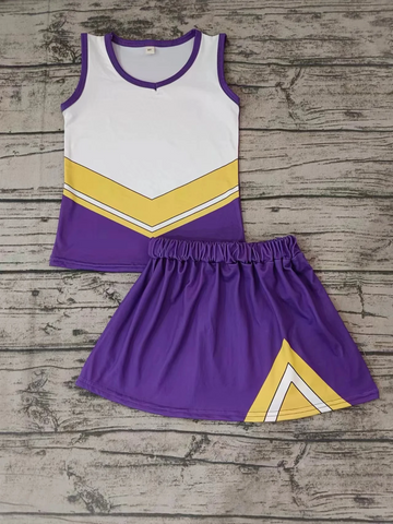 Deadline 12.22 Custom Style No MOQ Cheer Purple Yellow Girl Skirt Set