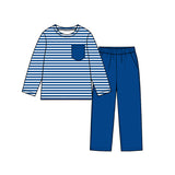 MOQ 5 pcs Custom Style Solid Color Stripe Colorful Boys Set