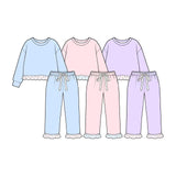 Preorder MOQ 5 pcs Each Color Solid Color Cotton Ruffles Girls Set-2026.8.24