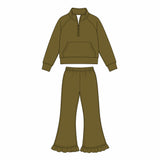 MOQ 5 pcs Custom Style Solid Color Zipper Pullover Girls Set