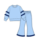 MOQ 5 pcs Custom Style Solid Color Colorful Ruffles Girls Outfits