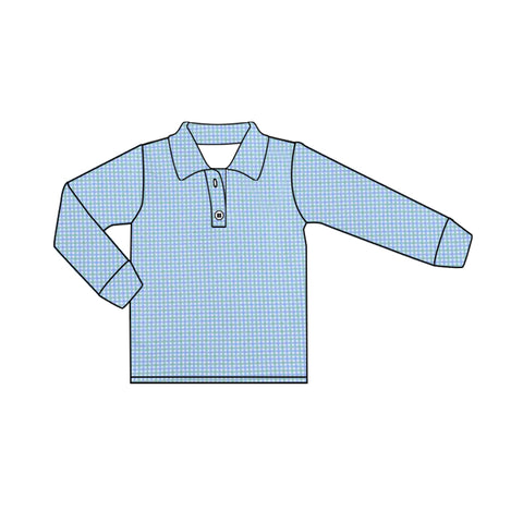MOQ 8 pcs Custom Style Each Style Blue Plaid Boy Polo Shirt Top