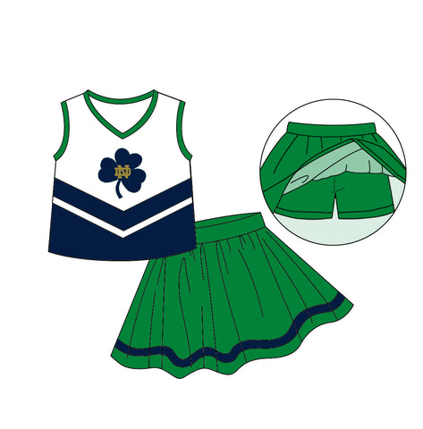 MOQ 8 pcs Custom Style NOTRE DAME Green Cheer Girl Skirt Set