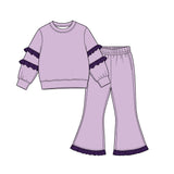 MOQ 5 pcs Custom Style Solid Color Ruffles Girls Set