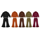 Preorder MOQ 5 Pcs Each Solid Color Sweatshirt Pullover Girls Flared Set