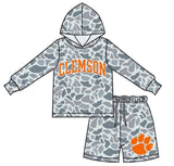 MOQ 5 pcs Custom Style School Team Camo Boy Hoodie Shorts Set
