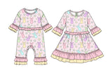 Preorder MOQ 5 pcs Each Style Easter Bunny Ruffles Three-Quarter Sleeves Kids Matching Clothes