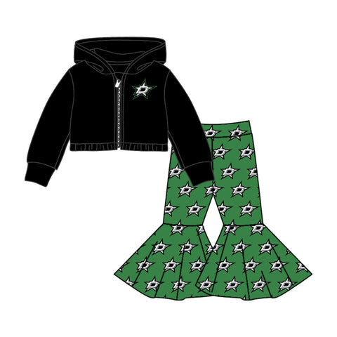 MOQ 8 pcs Custom Style Black Star Blue 2 pcs Girl's Coat set