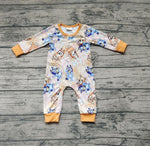 LR0360 Cartoon Blue Dog Flower Orange Baby Zip Sleeper