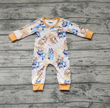 LR0360 Cartoon Blue Dog Flower Orange Baby Zip Sleeper