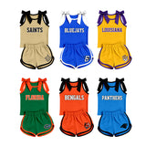 MOQ 5 pcs Custom Style Team Mascot Bows Girls Shorts Set