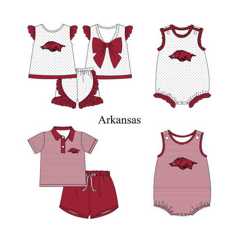 MOQ 5 pcs Custom Style University team Arkansas Matching Kids Clothing