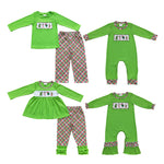 Christmas Embroidery Green Animal Kids Sibling Matching Clothes