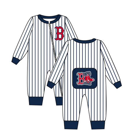 MOQ 8 pcs Custom Style B Red SOX Stripe Teams Baby zip romper