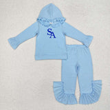 MOQ 5 pcs each style Custom Style Team Blue Hoodie Girls Set
