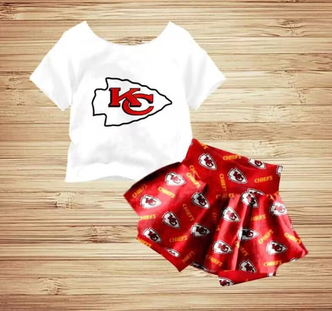 MOQ 8 pcs Custom Style KC CHIEFS Football Team Girl Skirt Set