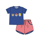 MOQ 5 pcs Custom Style Each Style Cartoon Toys Blue Kids Shorts Set