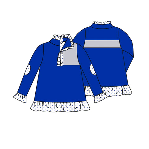 MOQ 8 pcs Custom Style Each Style Blue Kids Pullover Ziper Shirt