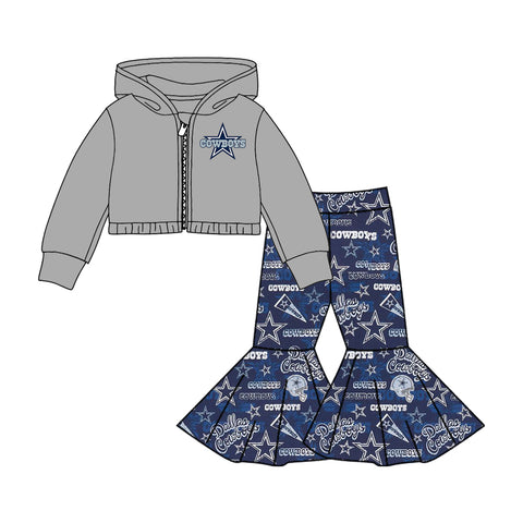 MOQ 8 pcs Custom style Cowboys 2 pcs Girl's Coat set