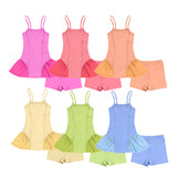 Preorder MOQ 5 pcs Each Solid Color Tulle Yoga Girl's Slip Dress With Short 2 Pcs Set
