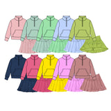 Preorder MOQ 5 pcs Each Style Solid Color Colorful Pullover Pleated Girls Skorts Set
