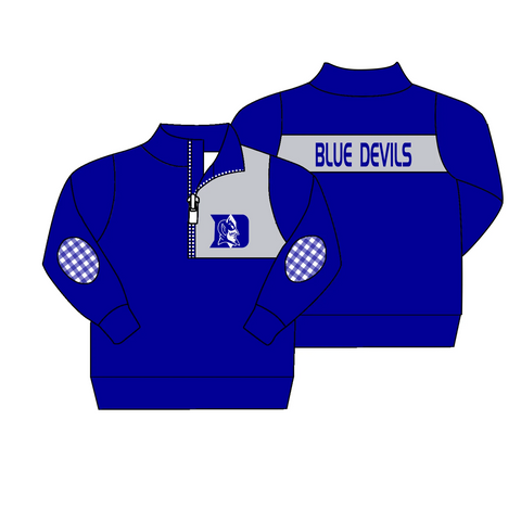 MOQ 8 pcs Custom Style BLUE DEVILS Pullover Ziper Shirt Top Boy