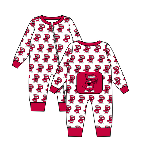 MOQ 8 pcs Custom Style WKU Team Boy baby zip sleeper