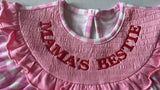 GLD0990 MAMA'S Bestie Bows Pink Smocked Girl's Dress