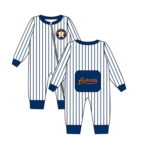 MOQ 8 pcs Custom Style Blue Strips Astnos Teams Baby zip romper