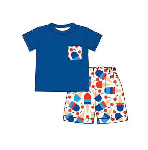 Deadline 03.10 Custom Style No MOQ popsicle Blue Boy Kids Shorts Set