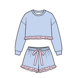 MOQ 5 pcs Each Custom Style Christmas Solid Color Stripe Girls Set