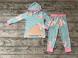 GLP0546 Flower Floral Sky Blue Hoodie Girl's set