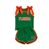 MOQ 5 pcs Custom Style School Team Mascot Bows Girls Shorts Set