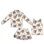 MOQ 30 pcs Custom Style Cartoon Pullover Girls Skorts 3 Pcs Set