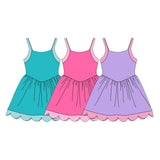 Preorder MOQ 5 pcs Each Style Solid Colorful Straps Yoga Scallop Edge Girl's Dress